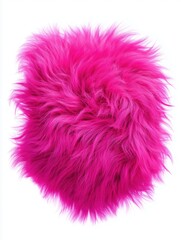 Fluffy pink fur texture isolated on white background. Soft macro of faux fur ball with bright vibrant tone and realistic volume for design and textile concepts.
