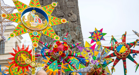 Christmas nativity scene with Ukrainian national Christmas star decoration
