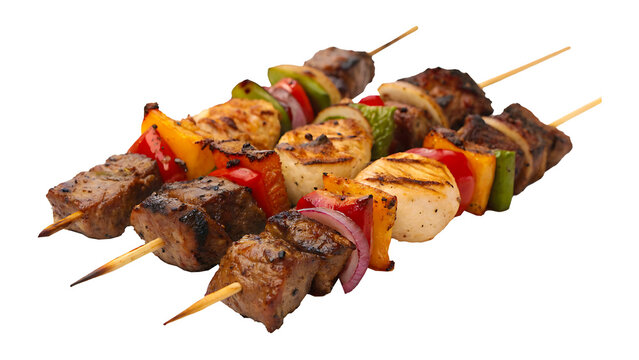 Delicious grilled beef and scallop shish kebabs with vibrant grilled vegetables ready for summer barbecue season