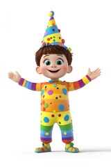 3d Render of Little Birthday Boy with Party Hat on white background