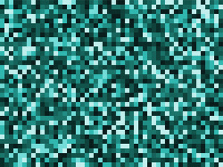 Abstract pixel background.Digital static noise texture in monochrome teal and cyan. Geometric square pattern. Technology, glitch effect or retro