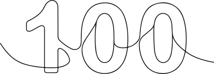 Single line drawing of a one hundred symbol. continuous line hundredth number icon. continuous one line drawing 100 number sign one line art