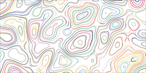 Vibrant and colorful abstract topographic map lines forming organic shapes and contours against a white background for creative design Keywords: abstract, colorful, topographic, map, lines