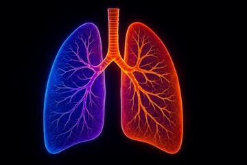 Human lungs anatomical illustration with red and blue color coding