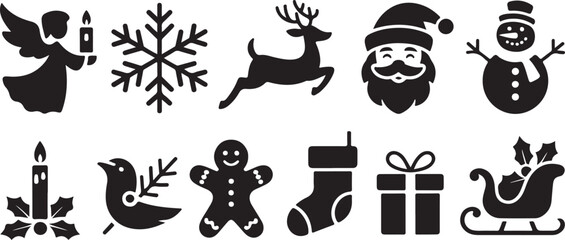 Christmas icons silhouette set vector illustration