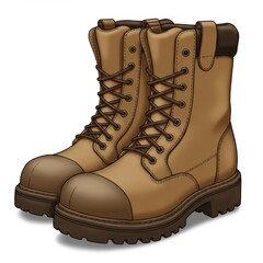 Tan Leather Work Boots with Brown Soles