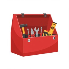 Red Metal Toolbox with Assorted Hand Tools