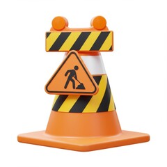 Orange and Black Traffic Cone with Worker Symbol