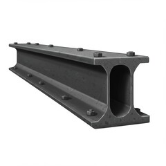 Grey Steel I-Beam with Bolts on White Background