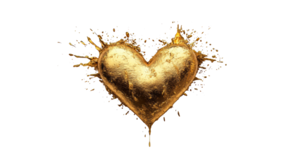 Golden Heart Splash on Transparent Background