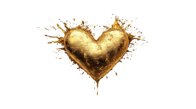 Golden Heart Splash on Transparent Background
