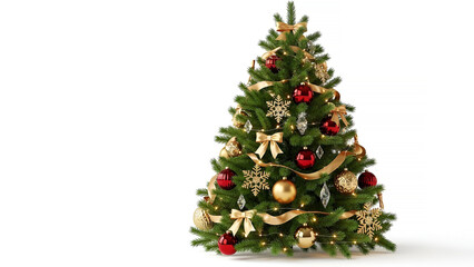 Ultra-Realistic Luxury Gold & Red Christmas Tree on White Background