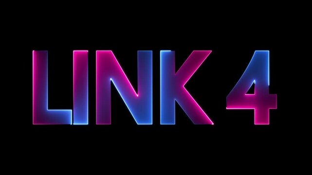 neon link 4 text animation. LINK 4 Glitch Neon Glow Motion Graphic. vibrant electric glow LINK 4 text intro