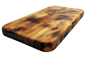 Wooden Cutting Board With Natural Grain Texture. Rustic Kitchen Accessory For Culinary Use Isolated On Transparent Background