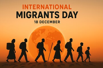 International migrants day december 18 silhouette of people walking towards sunset