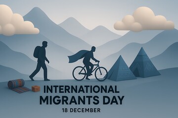 International migrants day december 18th with cyclist and hiker