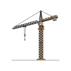 Orange Tower Crane Illustration on White Background