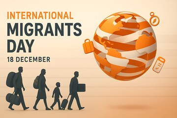International migrants day december 18th with globe and walking figures