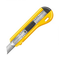 Yellow Utility Knife with Sharp Blade on White Background