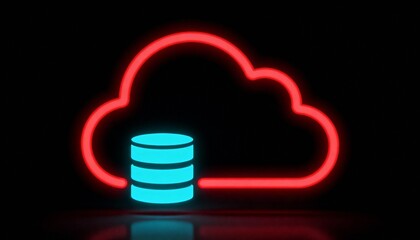 Minimal Cloud Computing and Data Storage Concept with Neon Cloud Icon on Dark Background