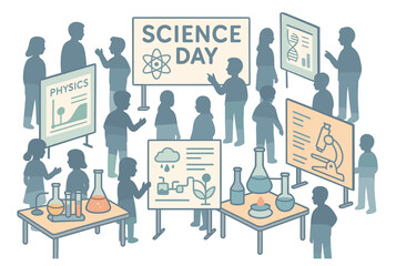 Students engaging in interactive science day with chemistry and biology displays