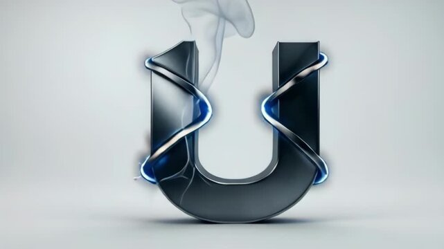 3d letter u engulfed in fire and lightning, metallic texture, dramatic lighting, abstract concept