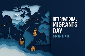 International migrants day december 18th world map illustration