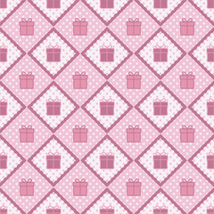 Cute Pink Gift Box Diamond Shape Seamless Pattern Background