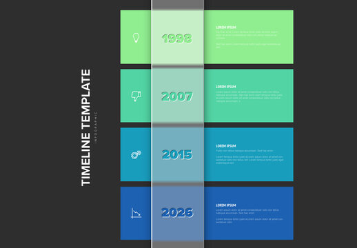 Colorful Vertical Timeline Infographic Design Template on Dark Background