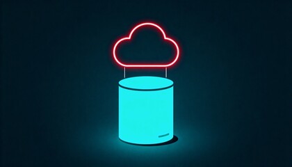 Minimal Cloud Computing and Data Storage Concept with Neon Cloud Icon on Dark Background