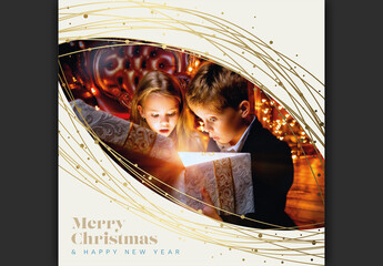 Merry Christmas Happy New Year Card with Your Family Photo Placeholder