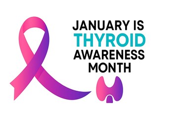 January is thyroid awareness month with ribbon and thyroid gland symbol
