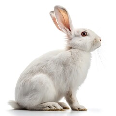 Obraz premium White Rabbit Sitting Isolated on White Background, Cute Domestic Bunny Portrait,
