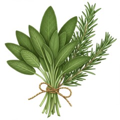 Fototapeta premium Fresh Sage and Rosemary Herb Bundle Illustration
