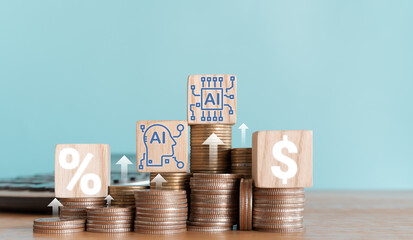 Stacked coins with wooden blocks with world currency symbols representing financial growth, exchange rates, investment, foreign exchange trading and international economy concept.