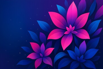Vibrant pink and blue flowers blooming in the dark night
