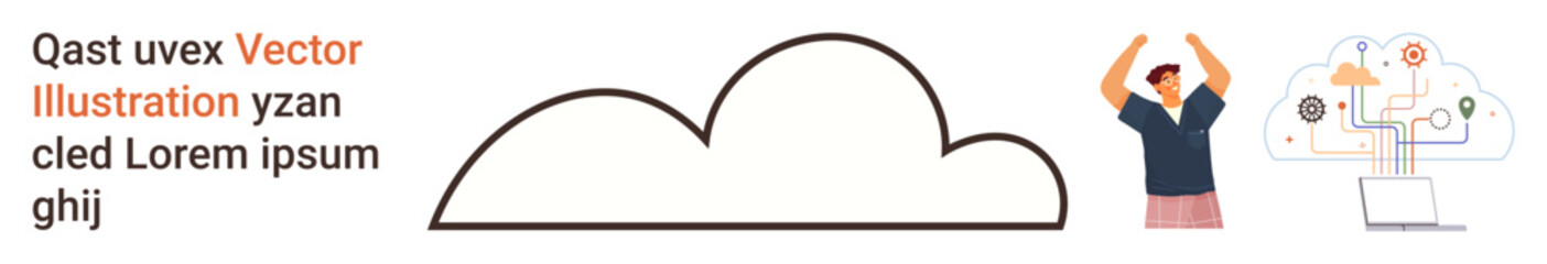 Cloud technology, data storage, virtual networks, digital services, modern connectivity, IT solutions. Cloud outline with a person and symbolic data connections. Cloud technology and data storage