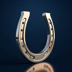 Shiny horseshoe on mirrored surface with deep navy gradient background