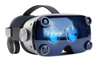 Virtual reality headsets showroom display and technology innovation isolated on transparent background