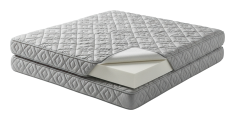 Elegant grey mattress set a modern bedroom showcase from above isolated on transparent background