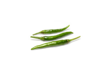 Three Fresh Green Chili Peppers Isolated on White