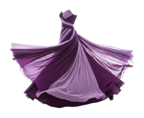 Elegant purple dress twirling fashion show aesthetic isolated on transparent background