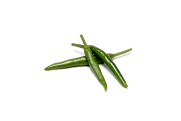 Three Fresh Green Chili Peppers Overlapping on White Surface