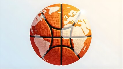 A conceptual image of a basketball intricately designed with a world map, symbolizing global sports, international competition, and the worldwide reach of the game.