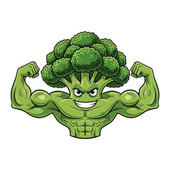 Cartoon Broccoli Flexing Muscles Isolated On White Background