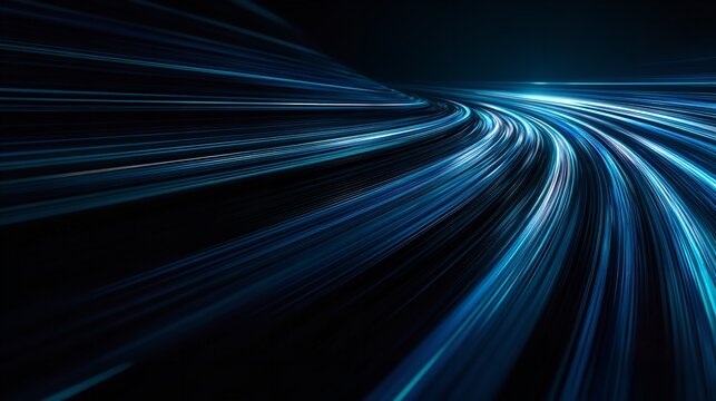Abstract blue motion background loop showing a fast car moving through a city highway tunnel with red light trails and night traffic blur