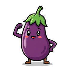 Cartoon Eggplant Doing A Victory Pose Isolated On White Background