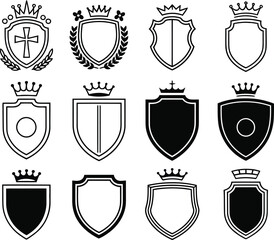 Collection of heraldic shields with crowns and various emblems
