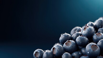 Fresh blueberries covered in dew against a dark background highlight the natural freshness of summer fruits