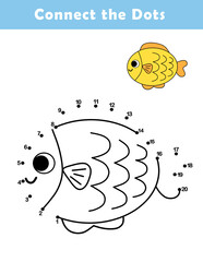 Dot to Dot Worksheet for Kids. Connect the dots to draw a cute fish. Illustration of fish. Coloring page.
